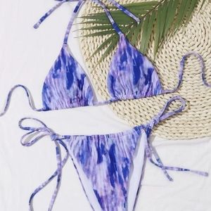 TIE DYE TRIANGLE TIE SIDE BIKINI SWIMSUITBY SHEIN SIZE L (US 8-10)